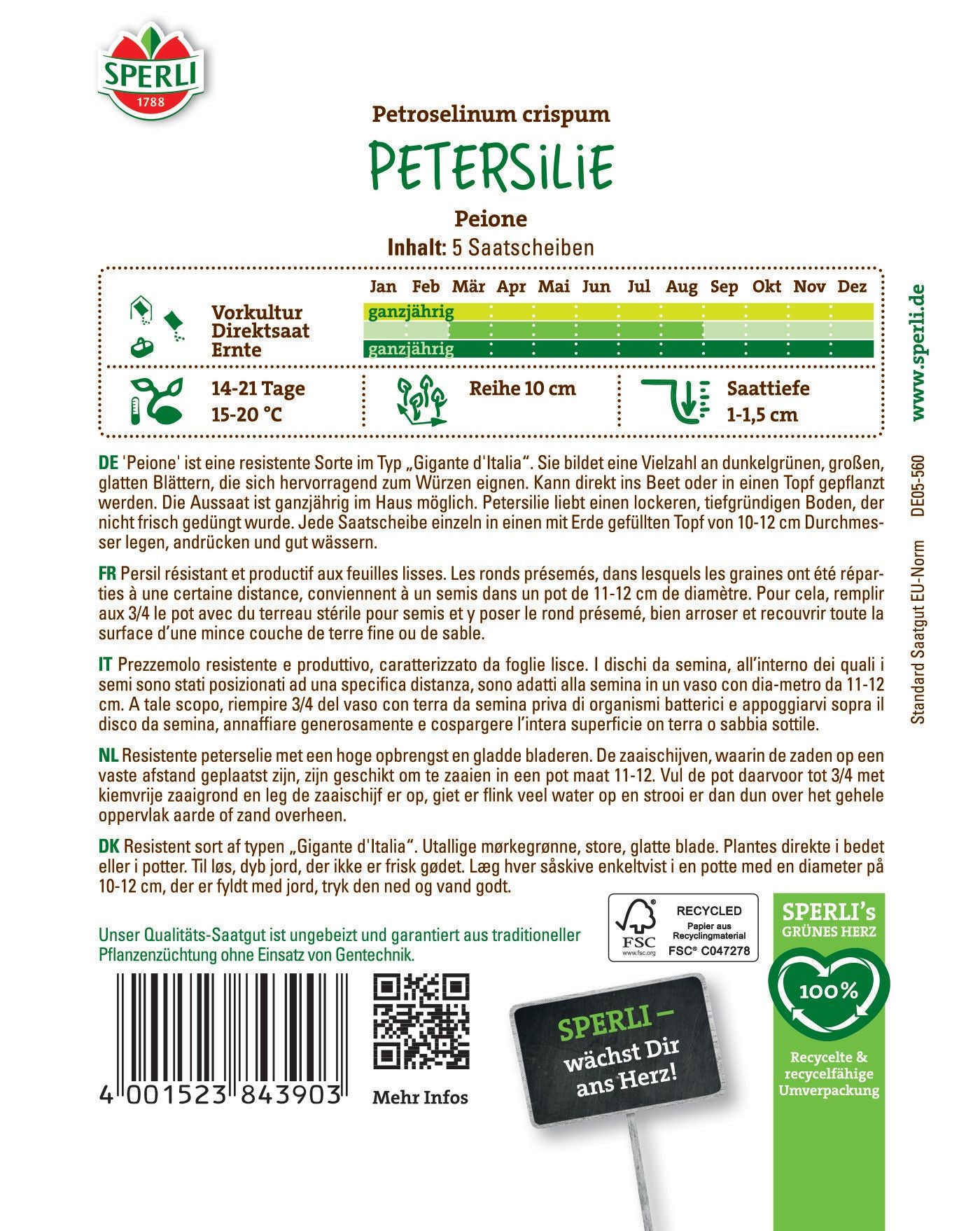 Petersiliensamen Peione, Saatscheibe