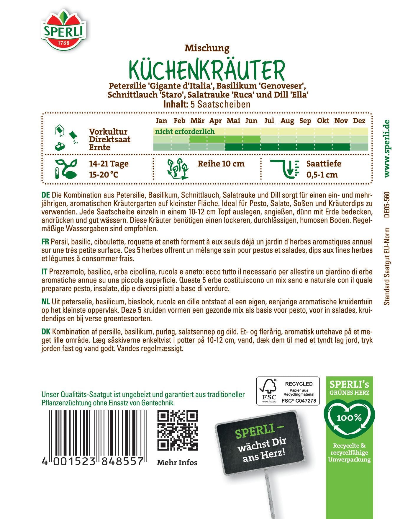 Küchenkräutersamen, Saatscheibe