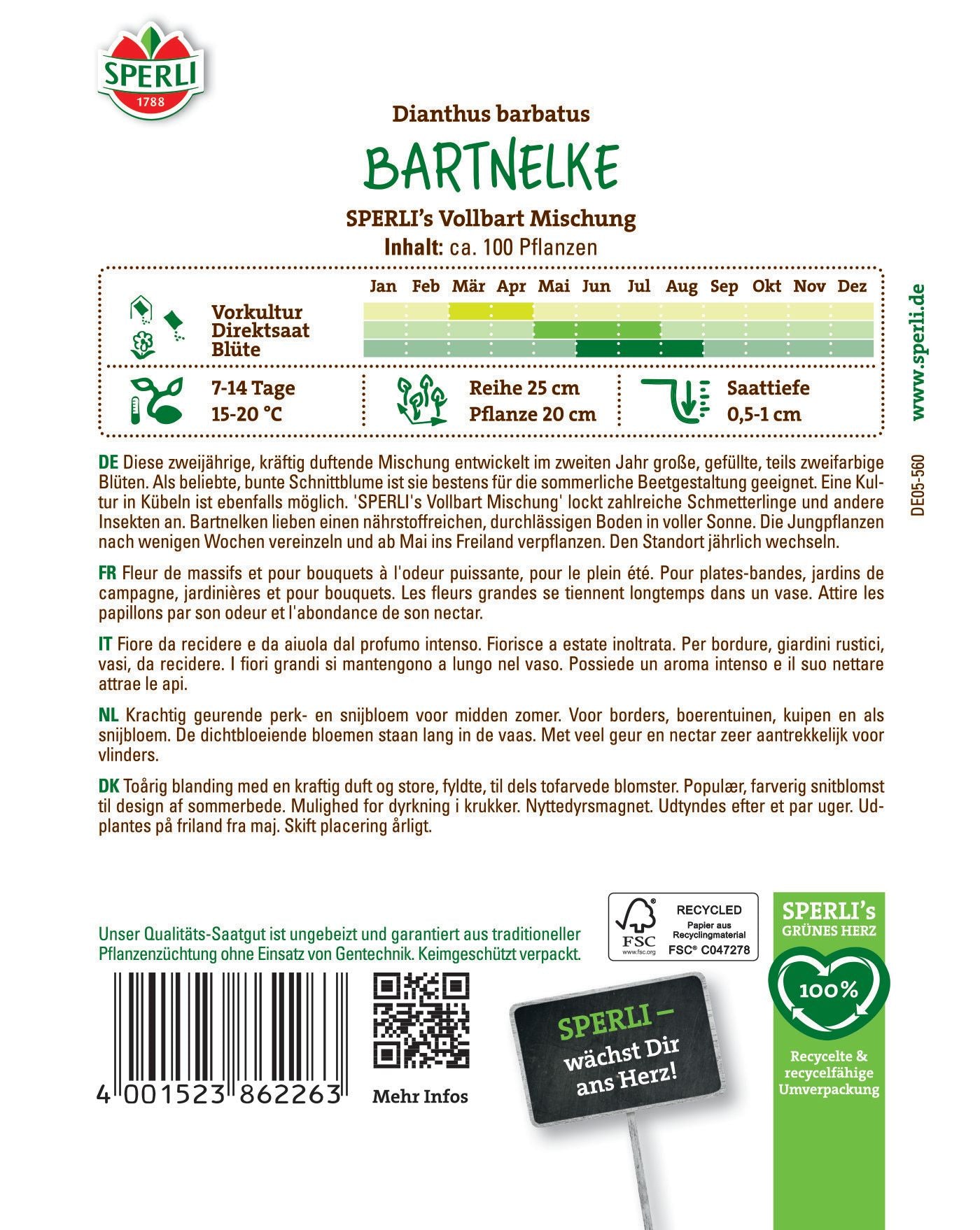 Bartnelkensamen SPERLI's Vollbart Mischung