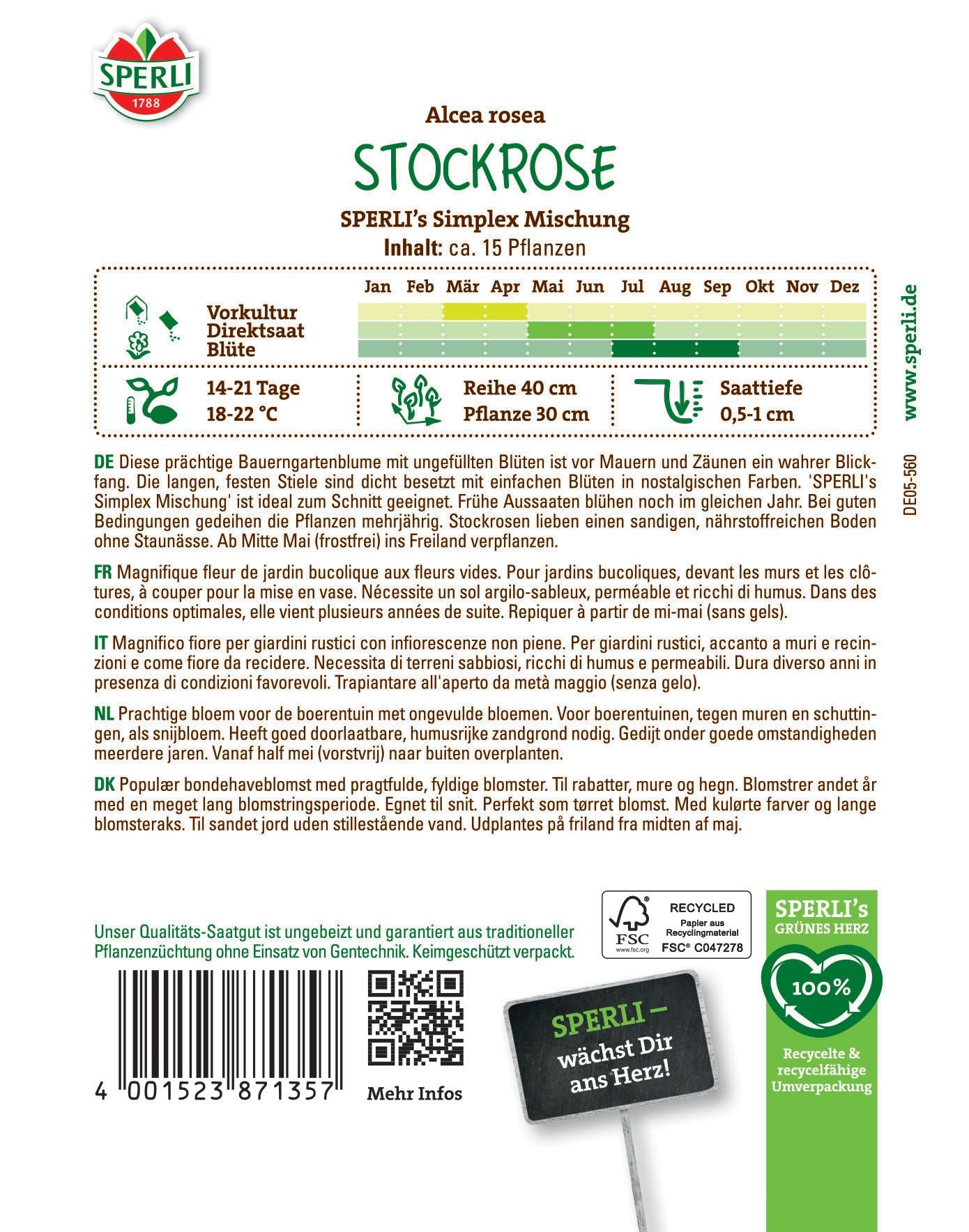 Stockrosensamen SPERLI's Simplex Mischung