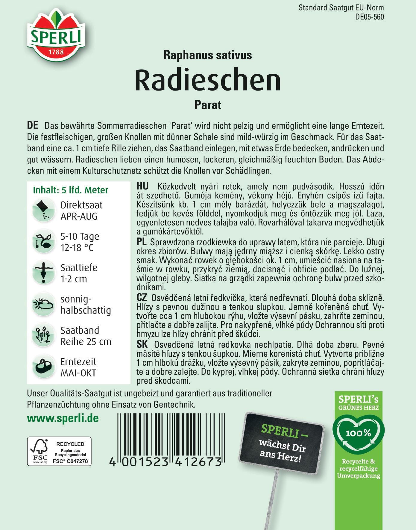 Radieschensamen Parat, Saatband