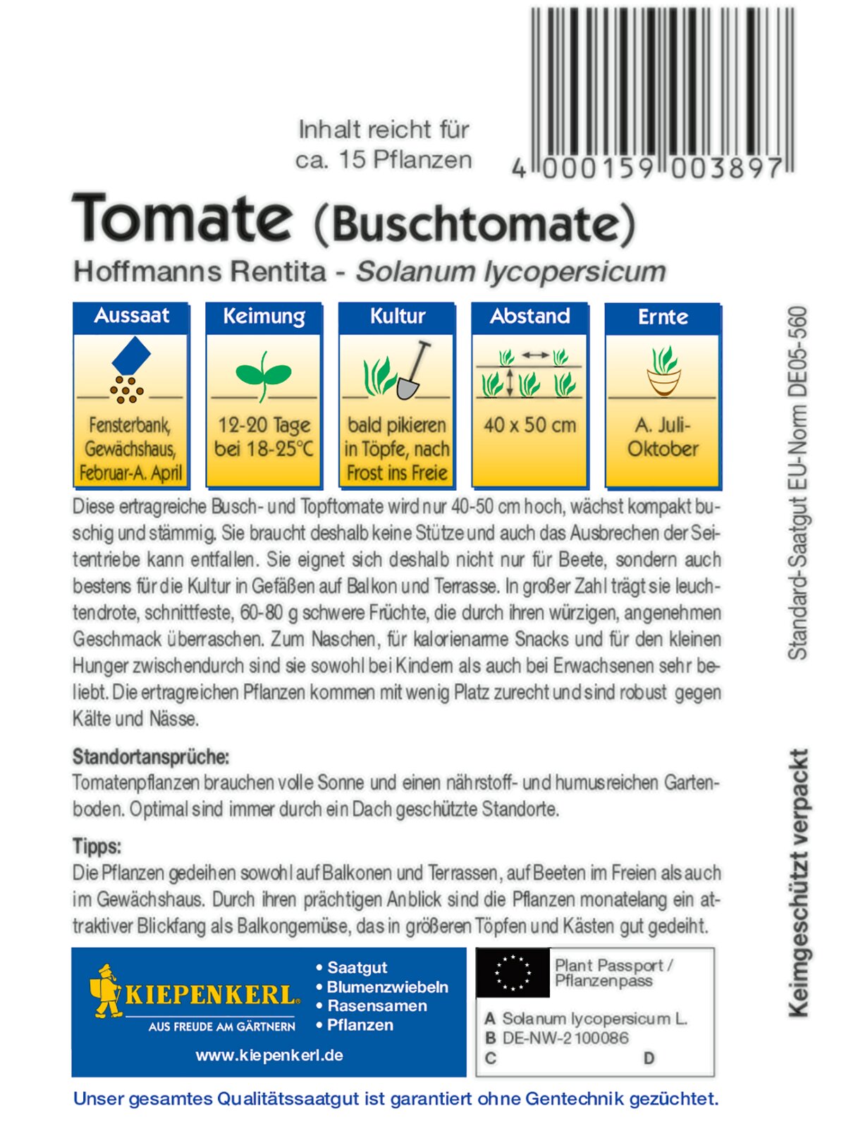 Busch-Tomatensamen Hoffmanns Rentita